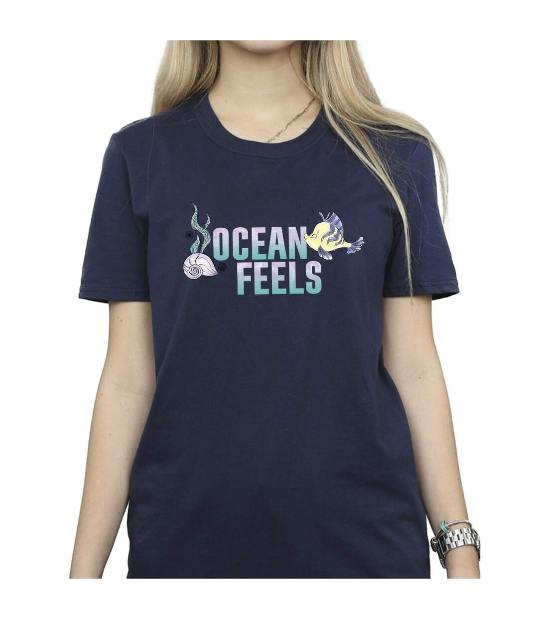 Disney Femme/Ladies The Little Mermaid Ocean Cotton Boyfriend T-Shirt (Bleu marine) - UTBI31078-3
