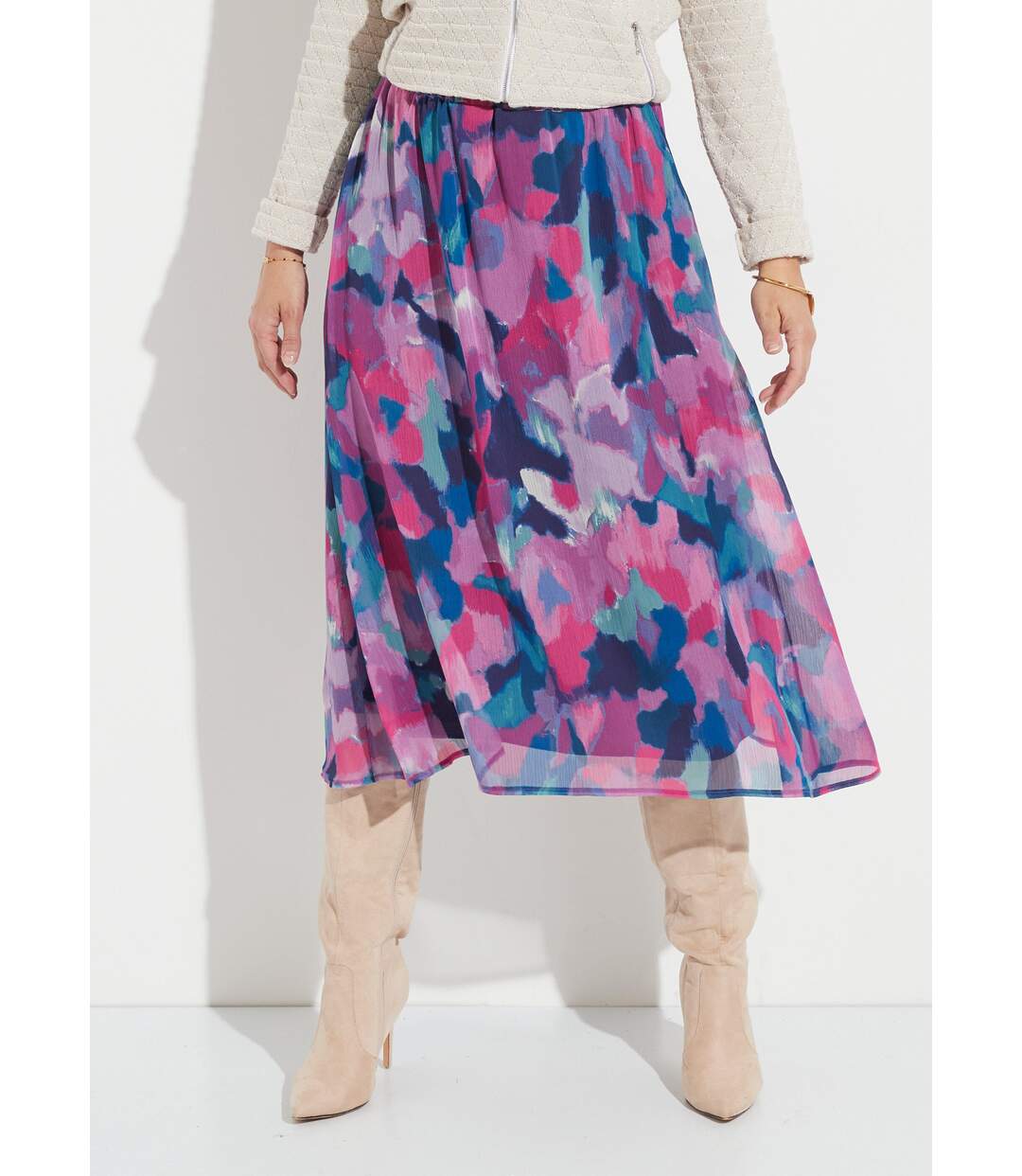 Jupe longue voile imprimé taille élastiqué-1