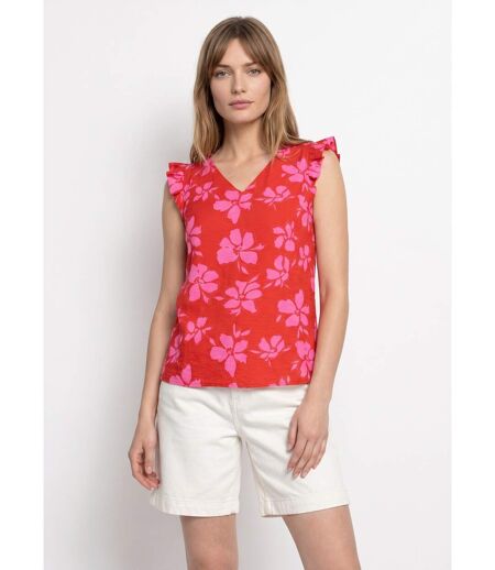 Blouse volantée col V, imprimé fleuri
