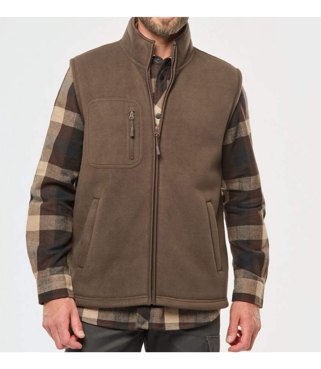 Ensemble gilet polaire intérieur sherpa et Surchemise à carreaux - homme - marron-1