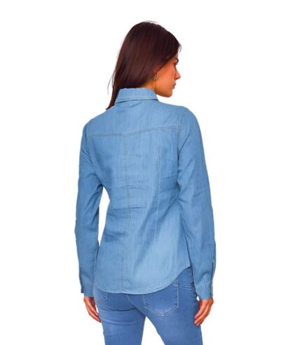Chemise femme manches longues en jean coloris stone bleach