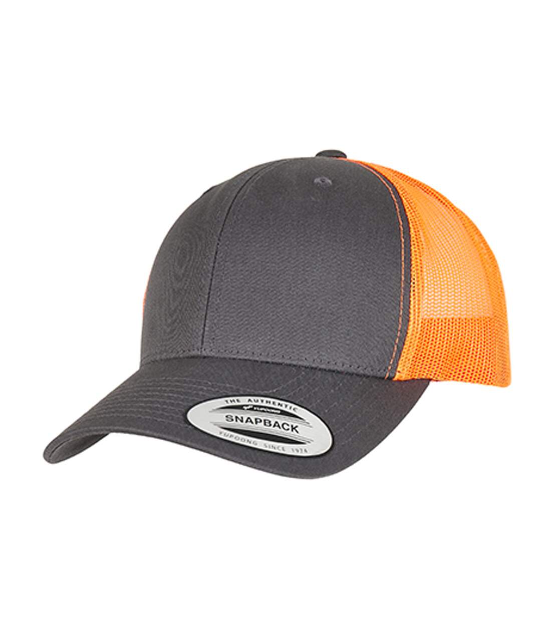 Casquette Trucker Motif/style Rétro Charbon Orange Néon Flexfit-1