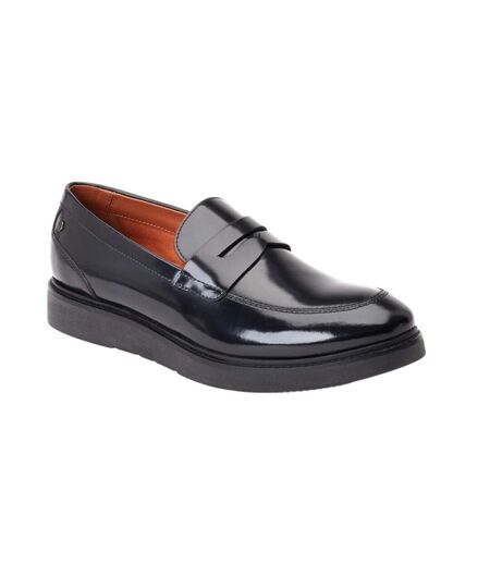 Mens Sid Leather Penny Loafers Black Base London