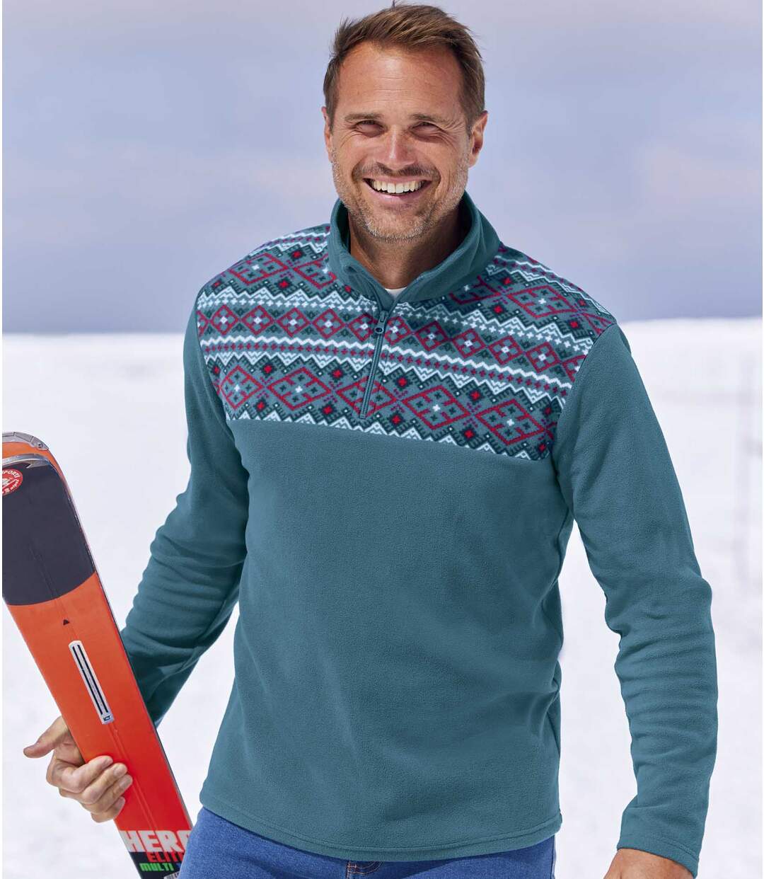 Men's Blue Patterned Microfleece Jumper