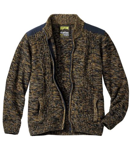 Men's Casual Full Zip Knitted Jacket - Navy Ochre