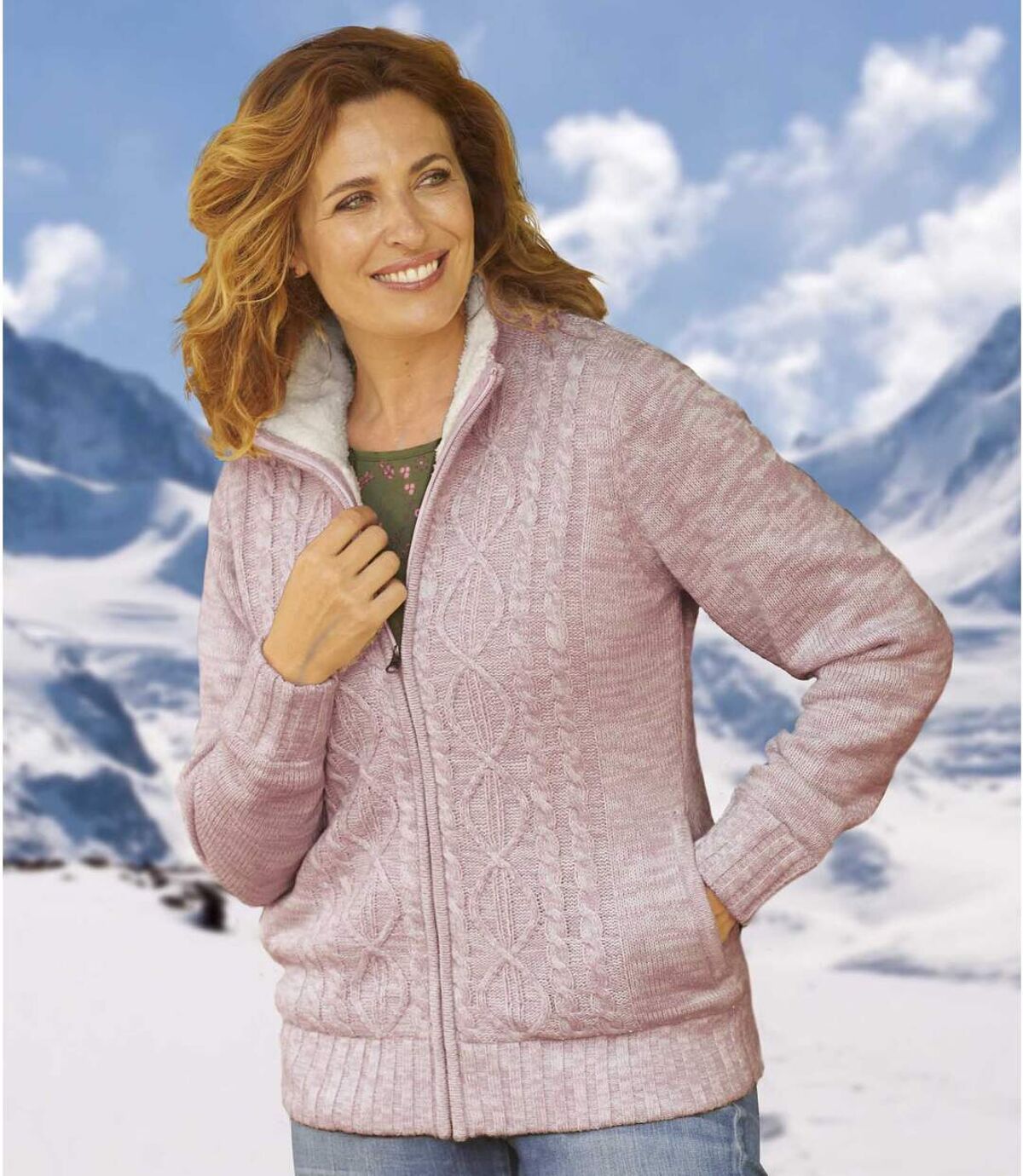 Teplý melírovaný sveter na zips Atlas For Men