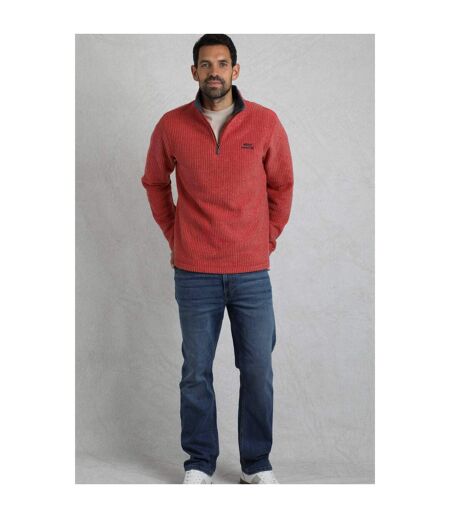 Mens newark grid eco friendly quarter zip fleece top barberry red marl Weird Fish