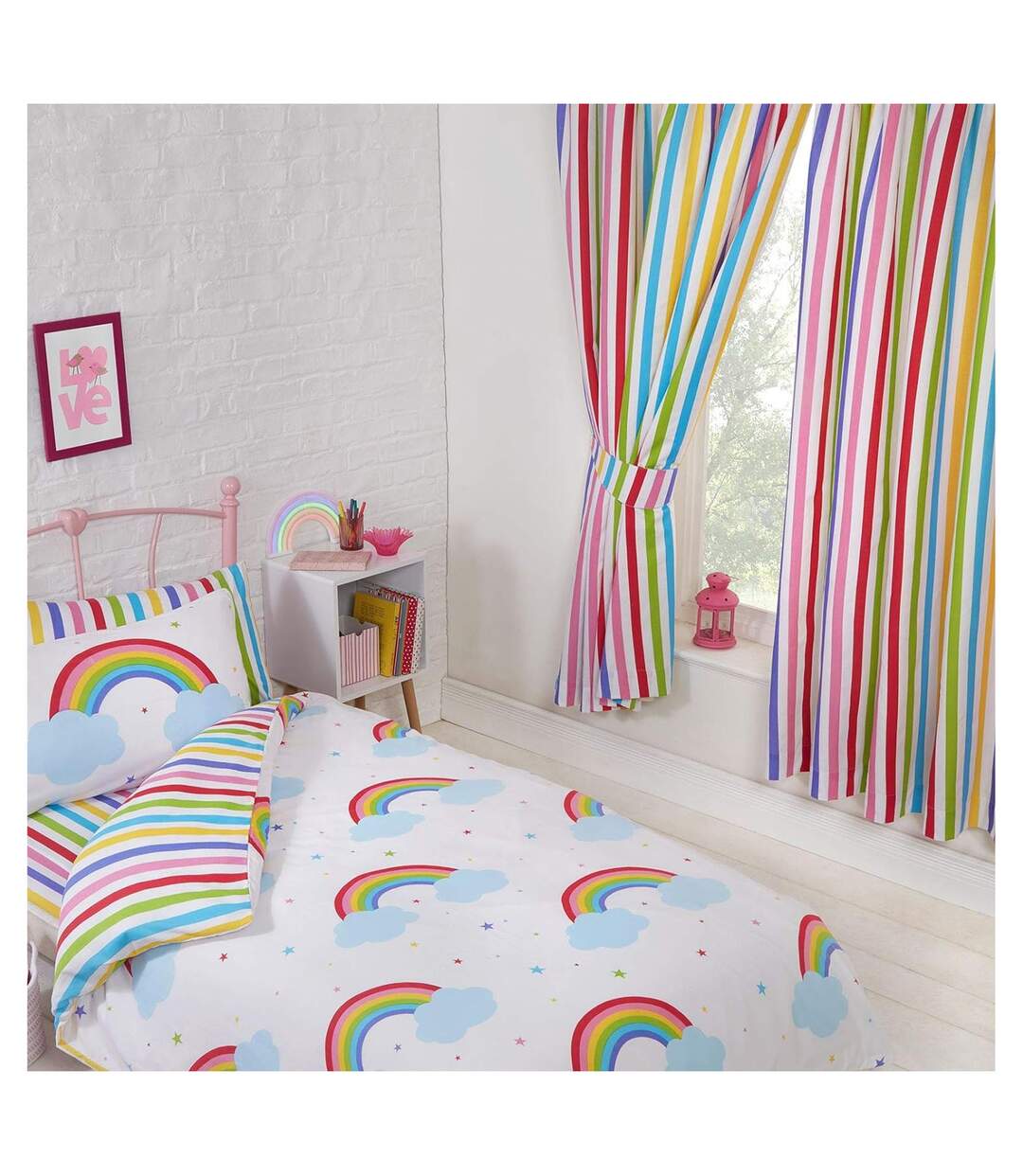 Pack of 2  Rainbow striped lined curtains  54in x 66in multicoloured Bedding & Beyond-2