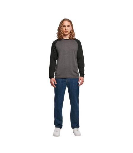 T-shirt Manches Longues Motif/style Contrasté Homme Charbon Noir Build Your Brand