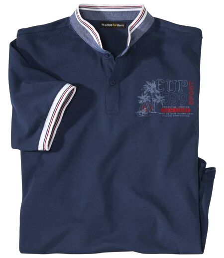 Men's Mandarin Collar Polo Shirt - Navy