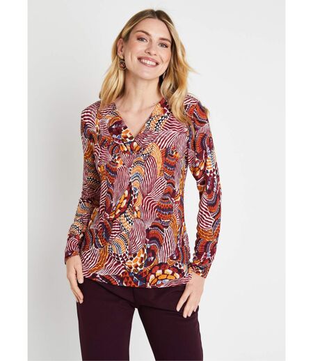 T-shirt court col croisé imprimé patchwork