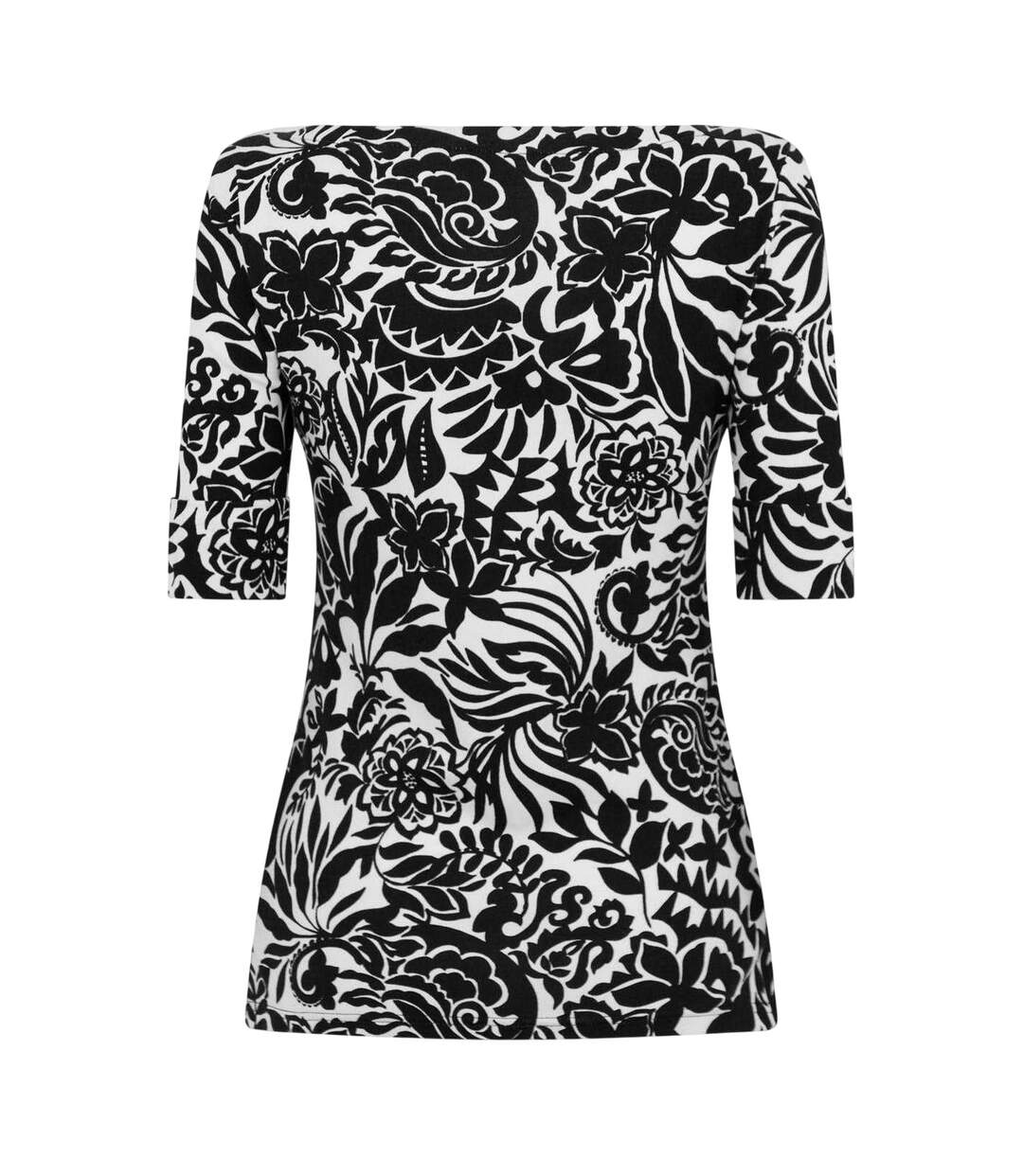 Womens/ladies Floral Boat Neck T-shirt Cream Black Ralph Lauren-3