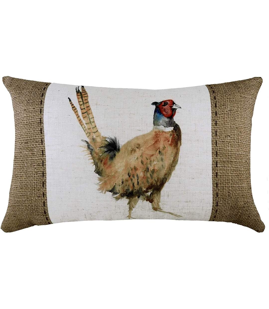 Hessian pheasant cushion cover 43cm x 43cm white/brown Evans Lichfield