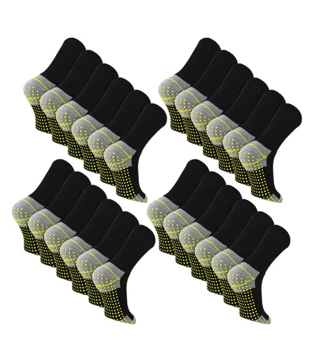 24 Pairs Mens Non Slip Grip Work Socks | Breathable Durable Boot Socks with Grips