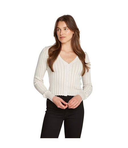 Womens/ladies Ribbed V Neck Regular Cardigan Ivory Pelican Calvin Klein