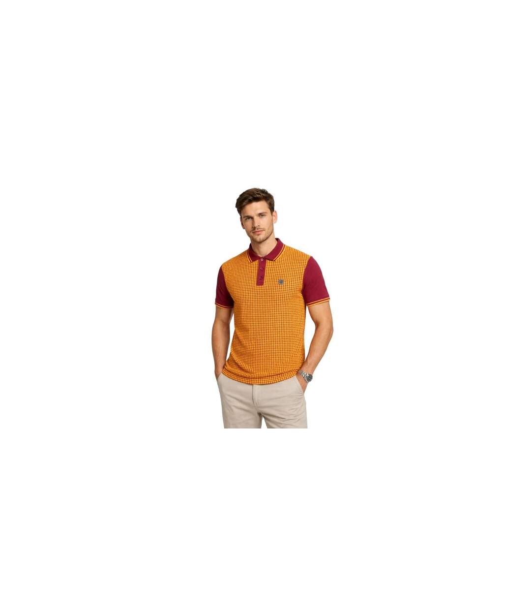 Mens Houndstooth Polo Shirt Burgundy Gold Lambretta-2