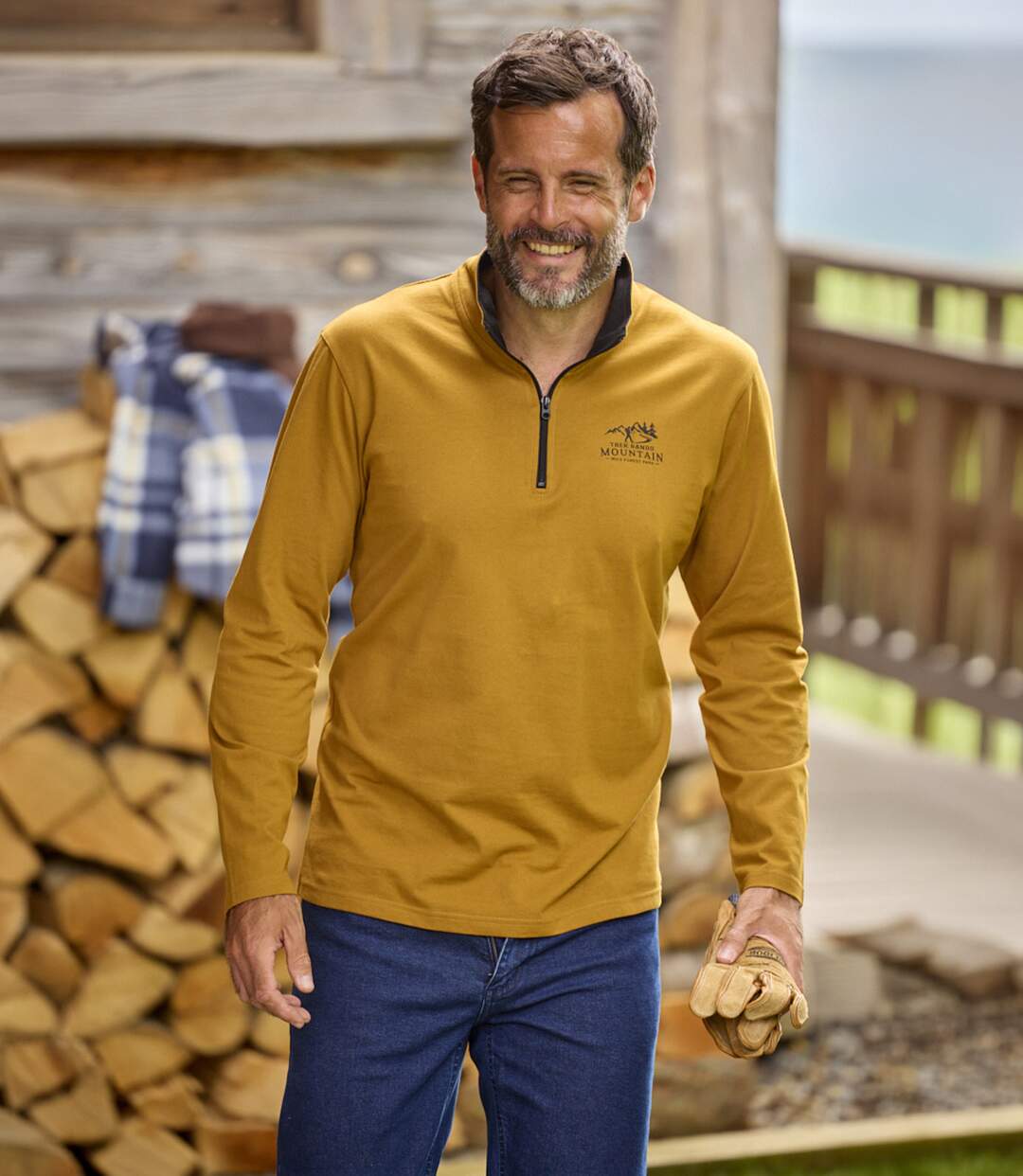 Pack of 2 Men's Cotton Zip-Neck Tops - Black Ochre-4