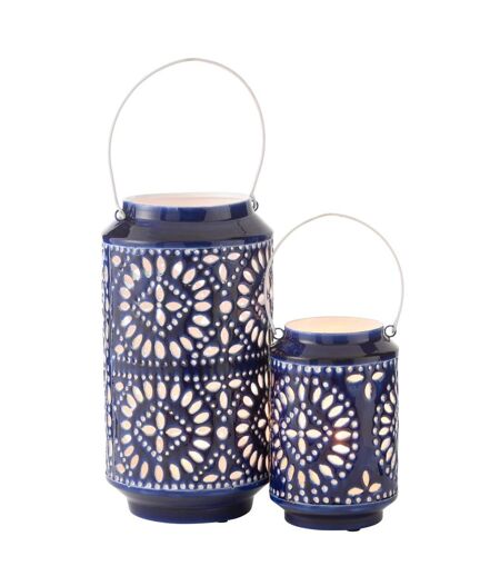 Lanterne Ajourée en Métal Nag 33cm Bleu
