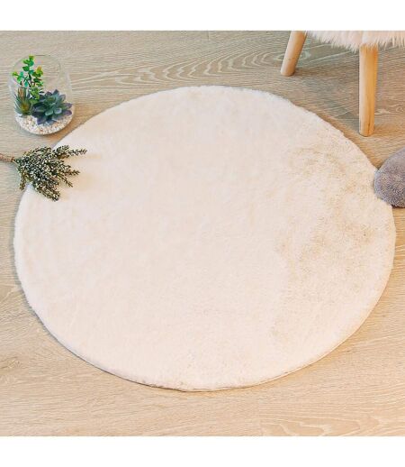 Tapis Rond Imitation Fourrure Doucea 80cm Ivoire