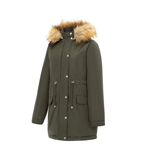 Parka Motif/style À Capuche Femme Vert Kaki Miso