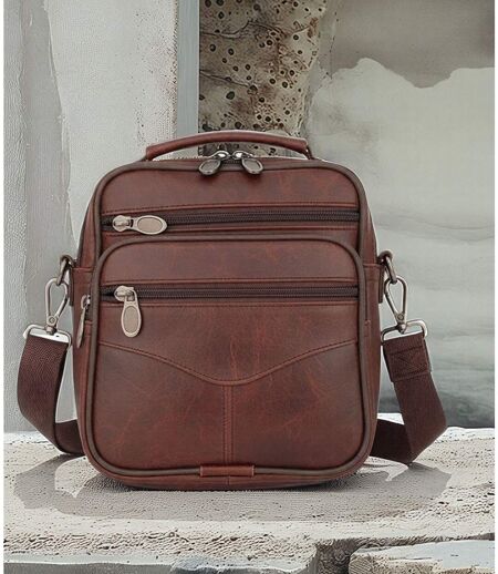 Sacoche bandoulière homme en polyuréthane - Marron - Elégance fonctionnelle pour un style urbain