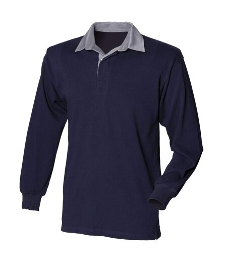Front Row - T-shirt de rugby à manches longues en coton - Homme (Bleu marine/Col gris) - UTRW473