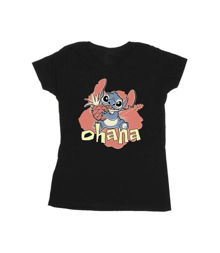 Disney Femmes/Les femmes Lilo And Stitch Ohana Pineapple Cotton T-Shirt (Noir) - UTBI25804
