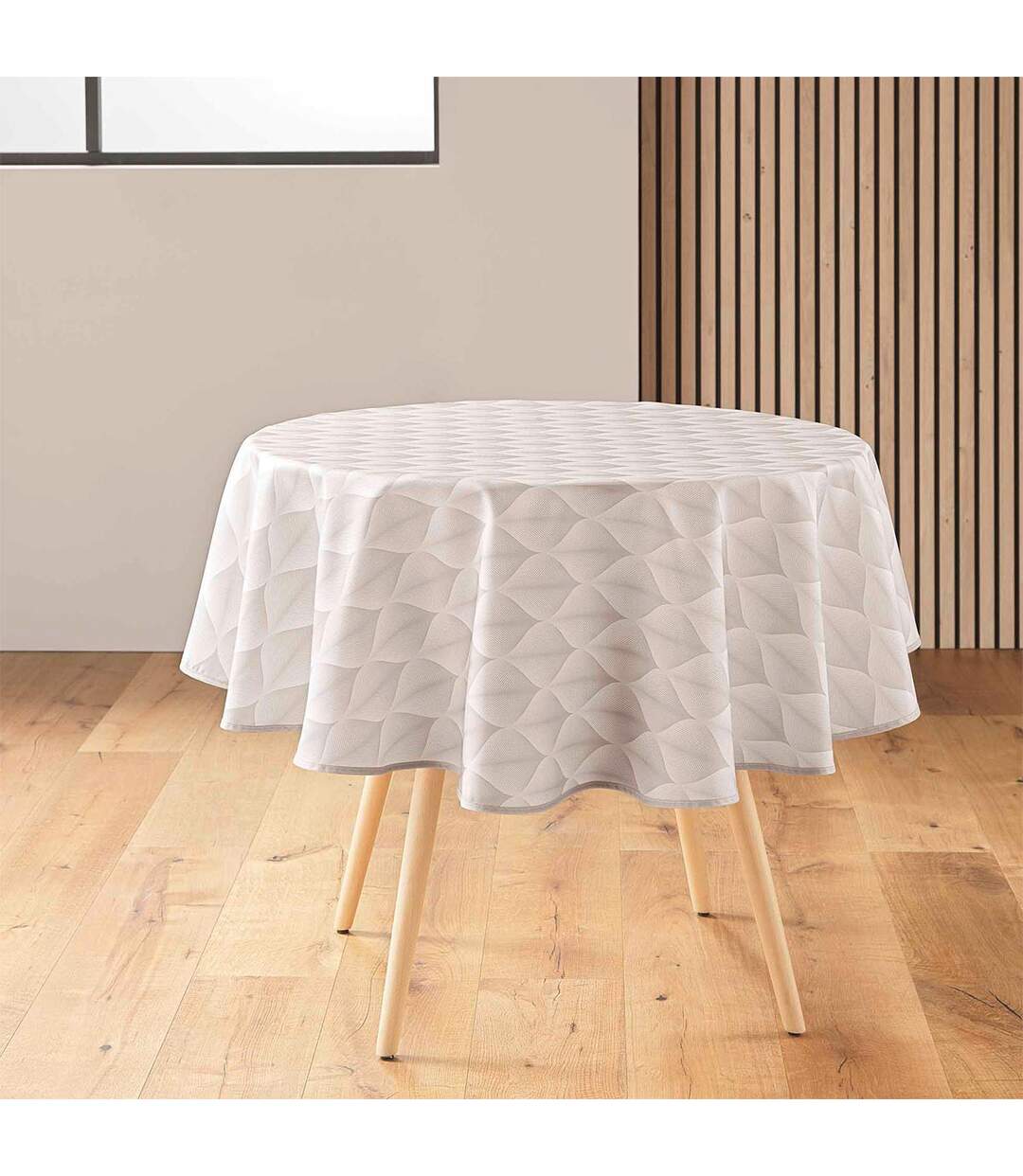 Nappe Ronde Antitache Imprimé Kalini 180cm Naturel-1