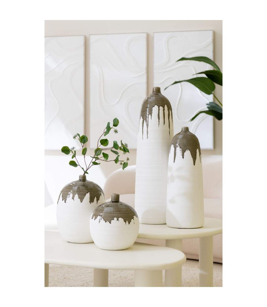 Vase Bouteille en Argile Olea 23cm Blanc & Vert-5