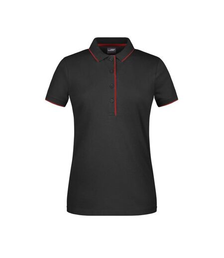 Polo Motif/style À Rayures Femme Noir Rouge James And Nicholson