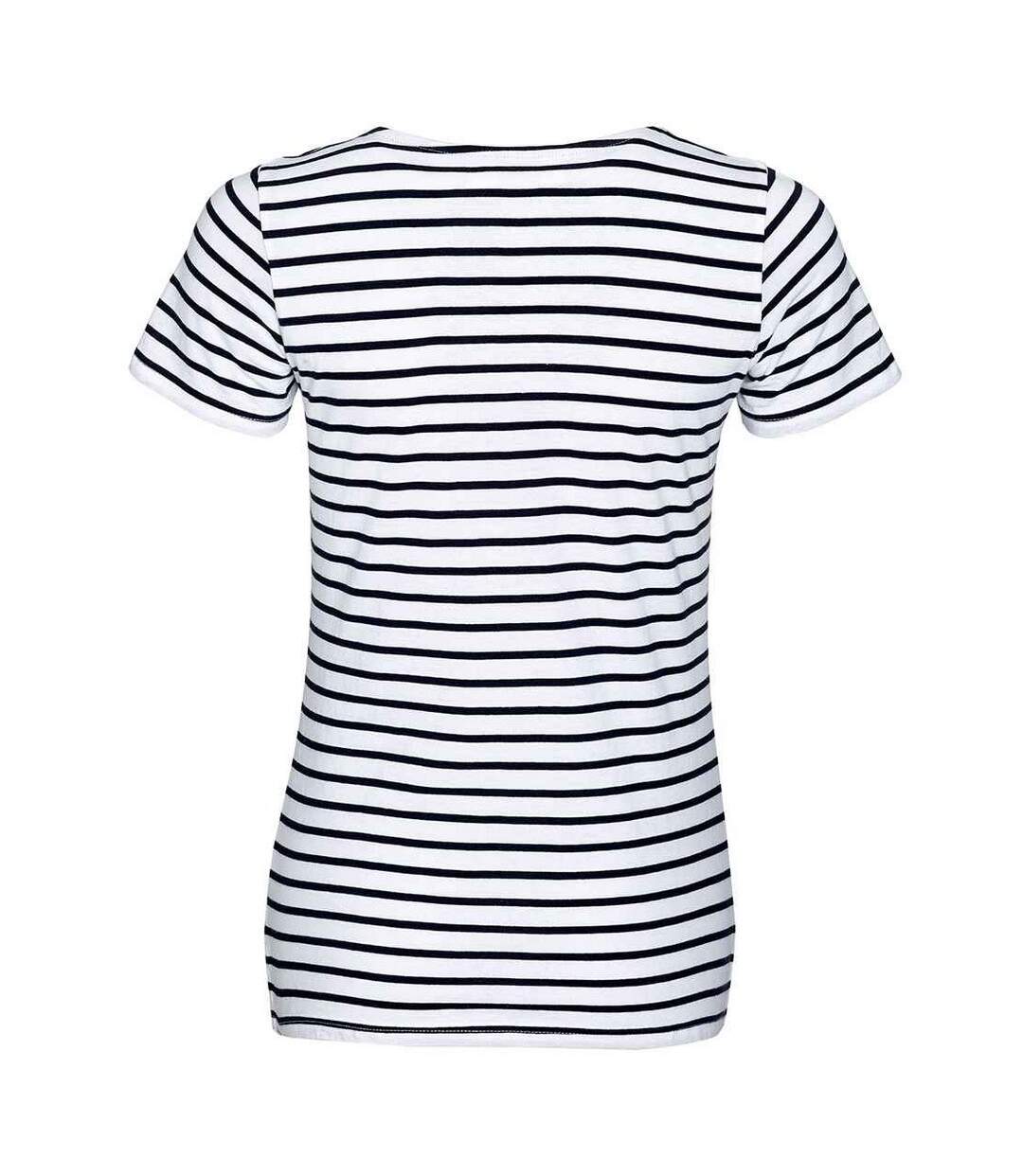 T-shirt Miles Femme Blanc Bleu Marine SOLS-2