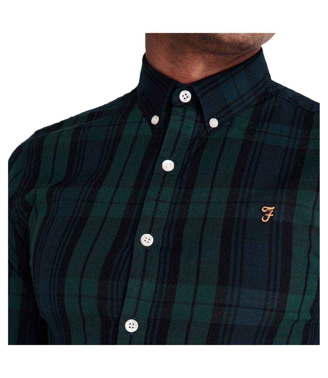 Mens Checked Cotton Button-down Shirt Pine Farah-3