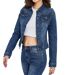 Veste en jean femme manches longues - Blouson court à  poches - Style décontracté couleur stone used-3