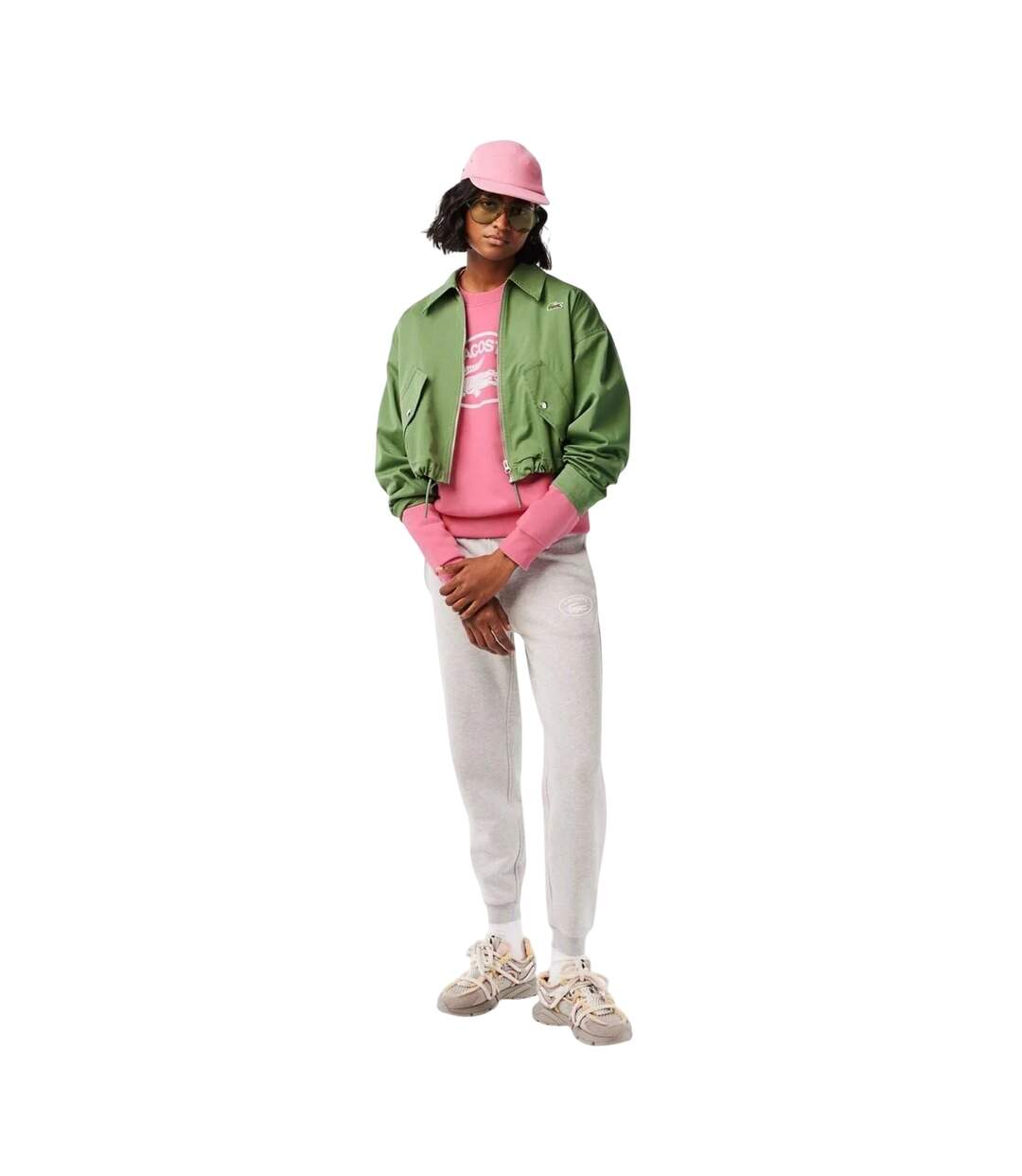 Womens/ladies Organic Cotton Loose Fit Long-sleeved Sweatshirt Pink Lacoste-1