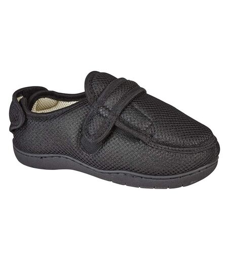 Mens Josh Superwide Multi Touch Fastening Slipper Black Zedzzz