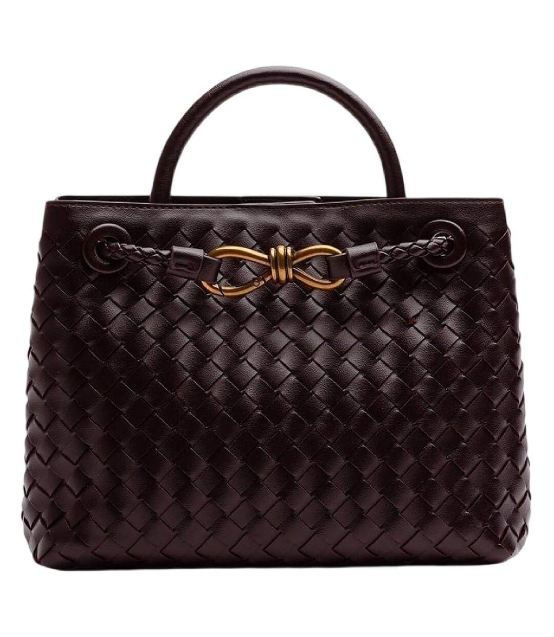 Woven Leather Tote Bag One Size Brown Where´s That From-1