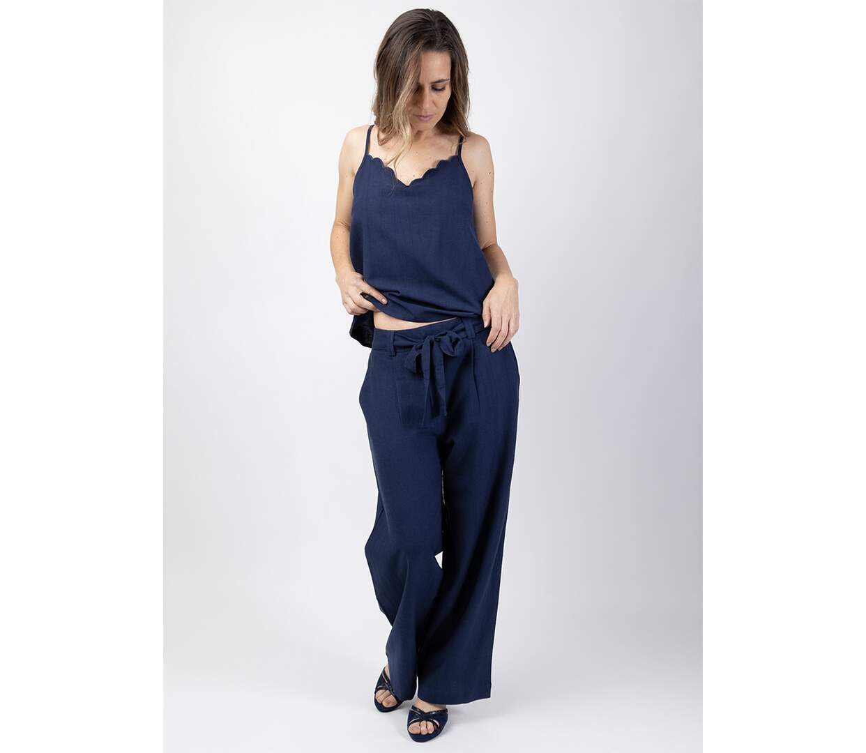 Pantalon uni SHERINE bleu marine Coton Du Monde-2