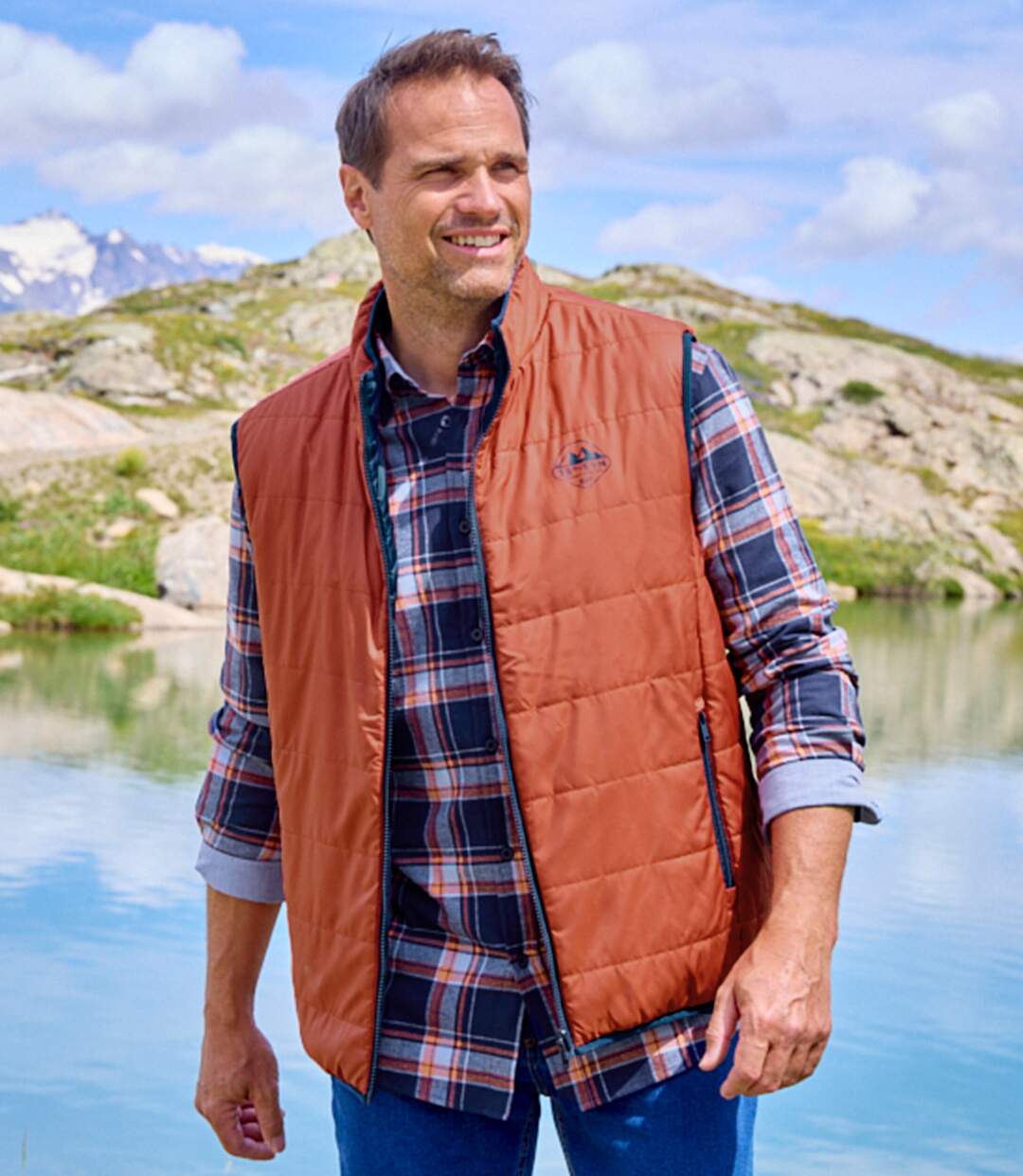 Men's Reversible Water-Repellent Padded Vest - Orange Navy