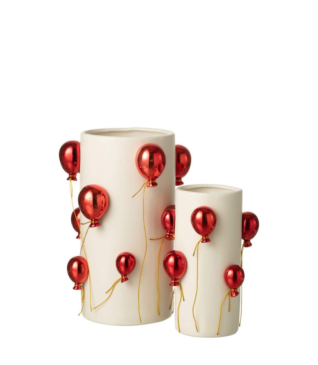 Vase Déco en Céramique Ballon 30cm Blanc & Rouge-2