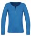 MAYFLOWER NOVICE2 – Tee-shirt manches longues bleu col tunisien satin pour un style chic et fluide-5