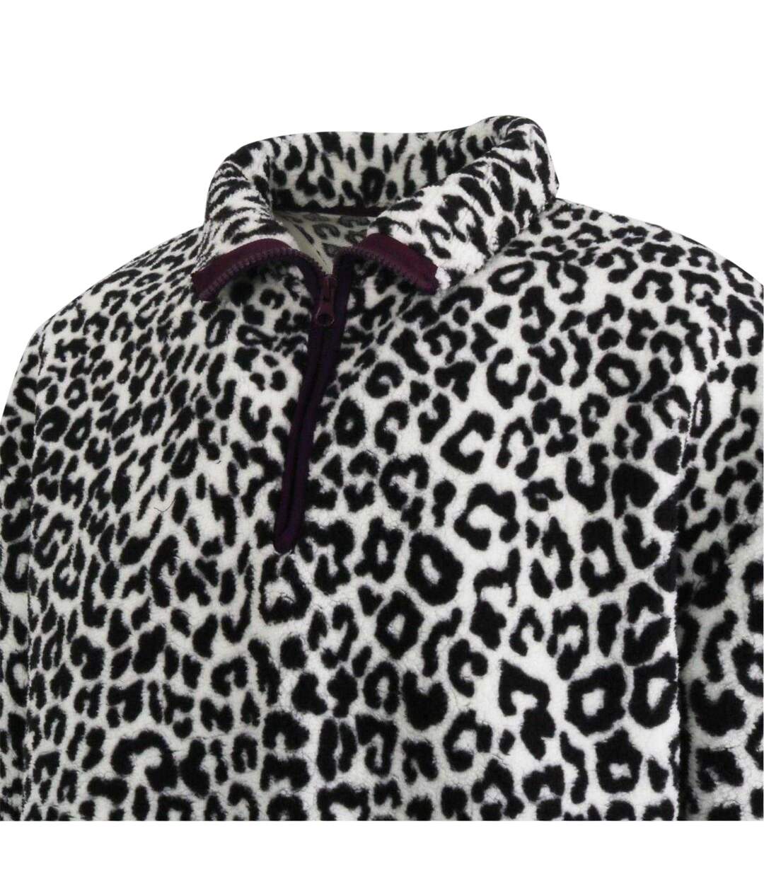 Womens/ladies Leopard Borg Fleece Top White Black SoulCal-3