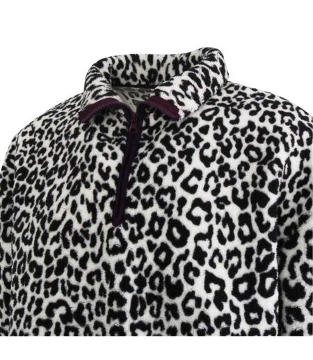 Womens/ladies Leopard Borg Fleece Top White Black SoulCal