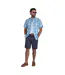 Mens Pacific Checked Linen-look Short-sleeved Shirt Sky Blue Raging Bull-1