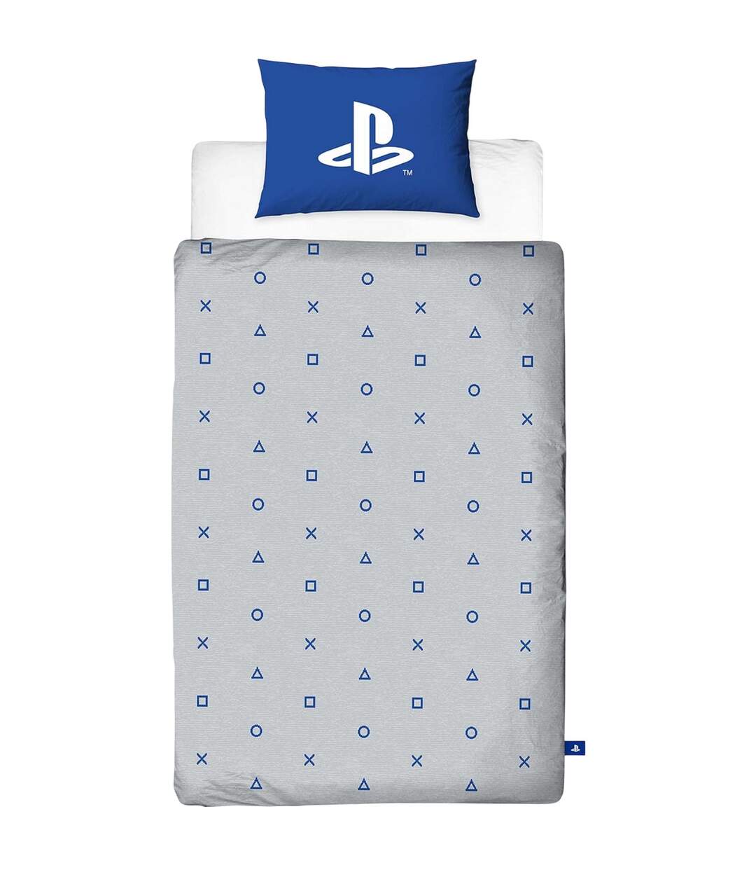 Controller Buttons Reversible Duvet Set White Blue Playstation-4