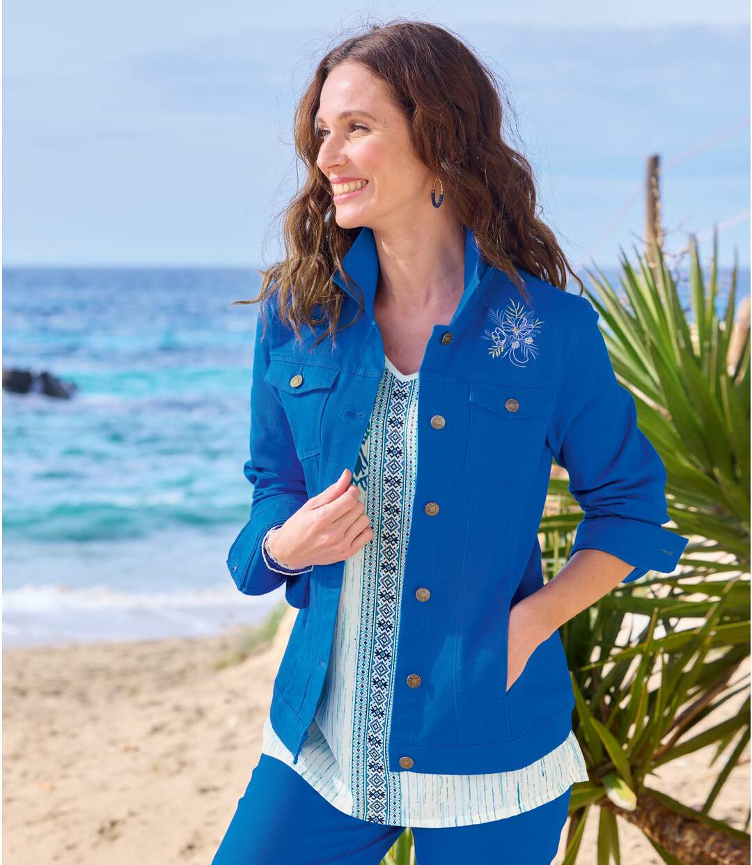 Veste en Twill Brodée Bleue-1