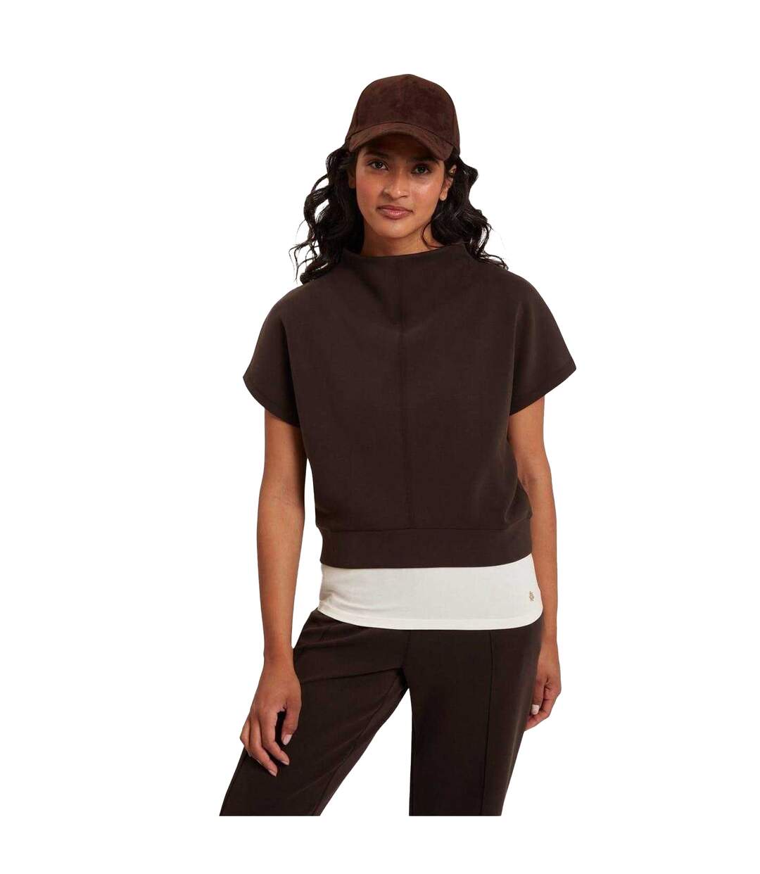 Womens/ladies Plain Boxy Sleeveless T-shirt Dark Brown Ted Baker-4