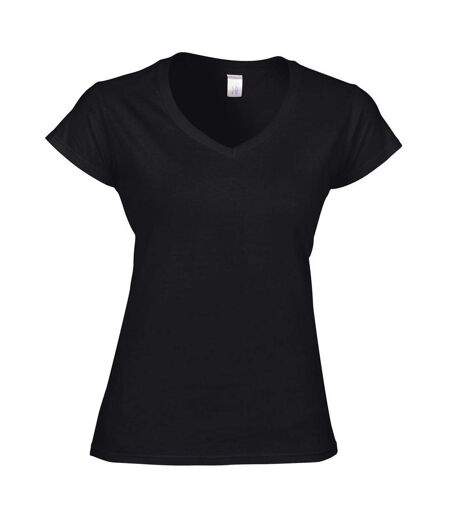 T-shirt À Manches Courtes Et Col En V Femme Noir Gildan