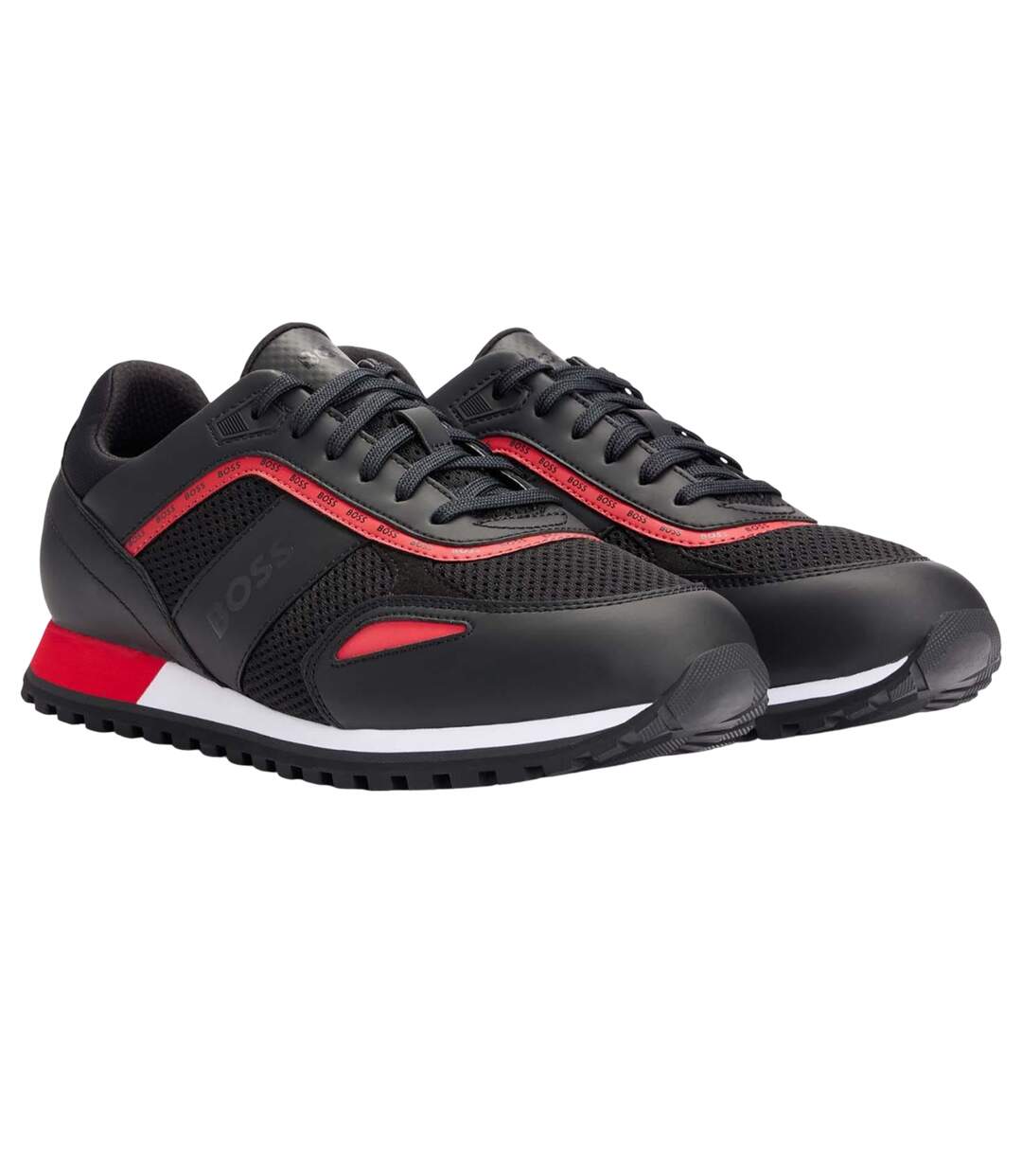 Mens Parkour Leather Running Trainers Black Boss-1