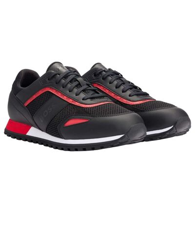 Mens Parkour Leather Running Trainers Black Boss