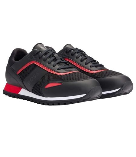 Mens Parkour Leather Running Trainers Black Boss